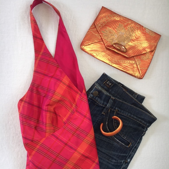 Ann Taylor Tops - FINAL PRICE DROP Vintage Y2K Ann Taylor Silk Multicolor Plaid Halter Crop Top 4